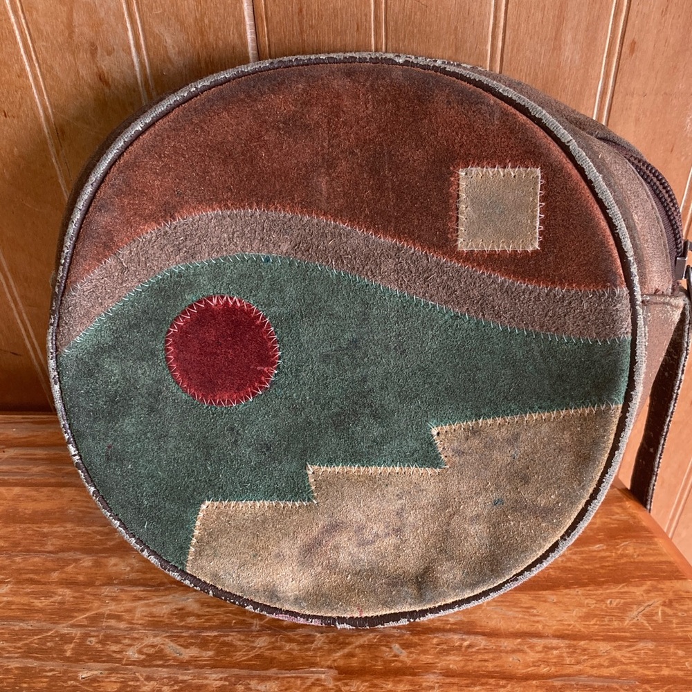 Vintage Sassy Genuine Leather Crossbody Bag with Suede Patchwork Print